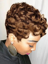 Black Women's Short Curly Elf Wig | Natural Wave Synthetic Wig (Black Color, Layered Elf Cut, Daily Use)