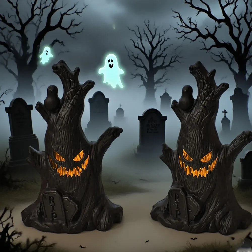 2025 Halloween Decorations, Ghost Tree Stumps Small Ornaments, Terrifying Ghosts, Bedroom Scene Decorations Ambient Light