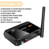 Receptor de audio Bluetooth 5.3 compatible con USB U-Disk Play, adaptador inalámbrico R/L, 2 RCA/3,5 mm AUX/fibra óptica para altavoz de kit de coche.