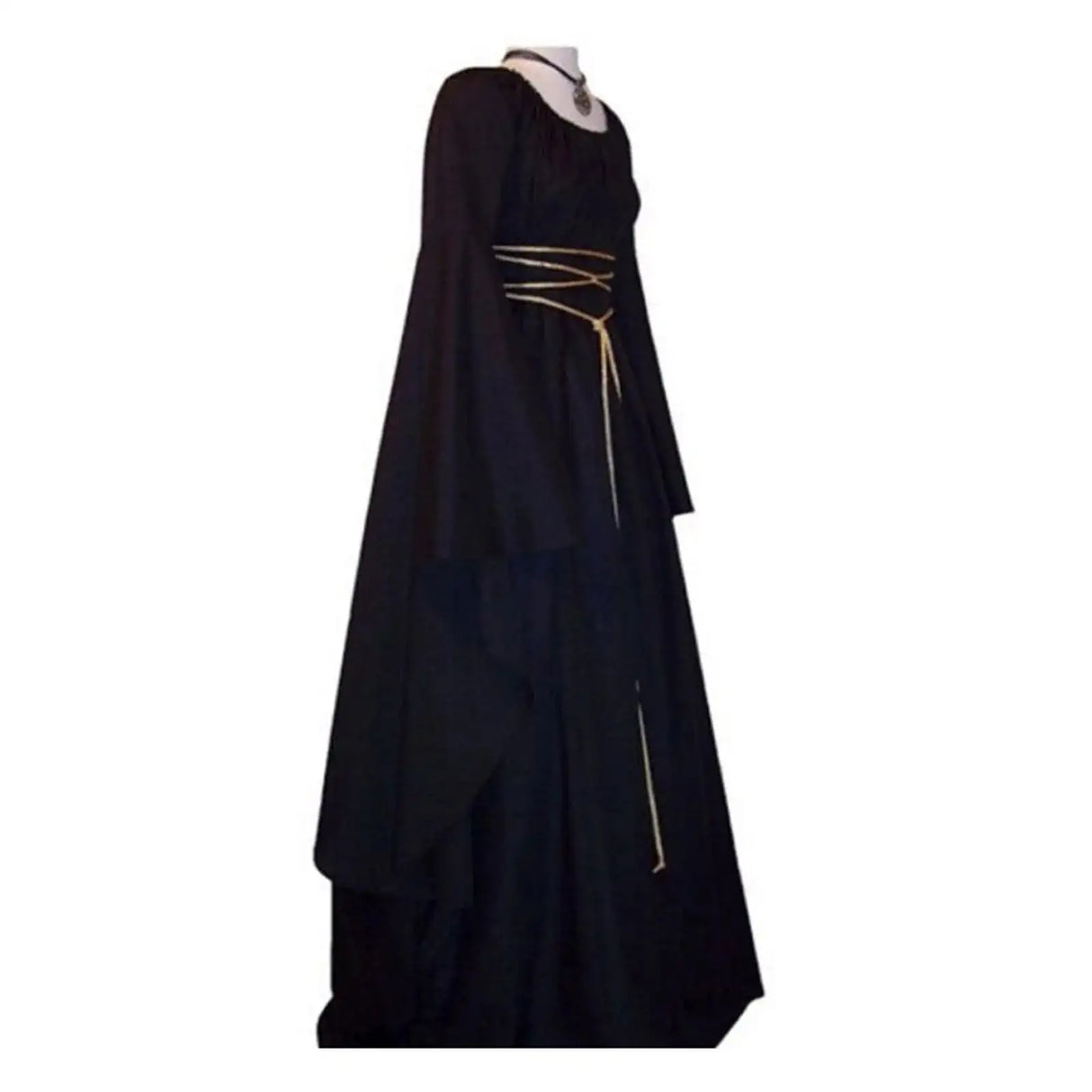 Halloween Retro Medieval Dress Flare Sleeve Lace Up Maxi Dress For Women Round Neck Party Long Dress Cosplay Performance Vestido - Lootquake