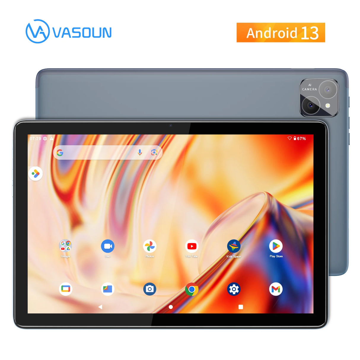 Tablette VASOUN Android 14 10,1", 12 Go (6+6 extensibles) RAM, 128 Go ROM, Octa Core, double SIM 4G débloquée avec Wi-Fi 2,4G/5G GPS