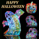 Décorations d'Halloween fantômes irisés prismatiques, lumières, fantômes illuminés, ornement de crâne de citrouille, décorations d'Halloween fantômes irisés