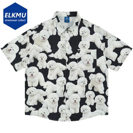Dogs Graphic Shirts Mens Summer Casual Shirts Loose Short Sleeve Button Up Blouse Streetwear Harajuku Hip Hop Shirts for Male - Lootquake