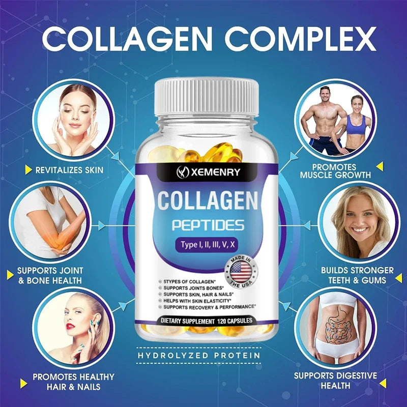 Cápsulas de péptidos de colágeno: fortalecen el cabello, la piel, las uñas, los huesos y las articulaciones.