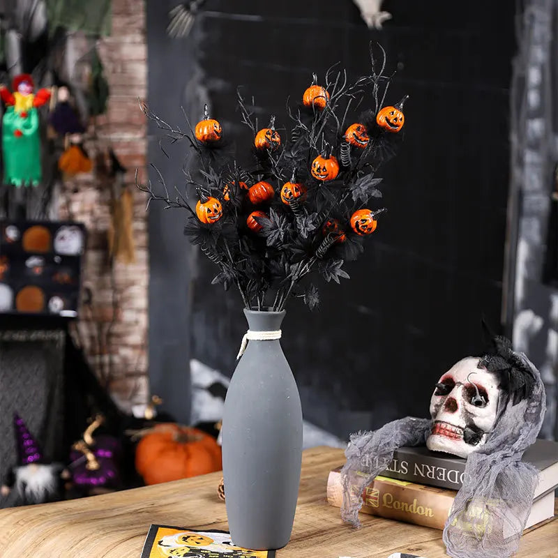 2025 Halloween Decoration Flower Black Terrifying Pumpkin Head Bouquet For Teapoy Dining Table Fireplace Home Party Decor Props