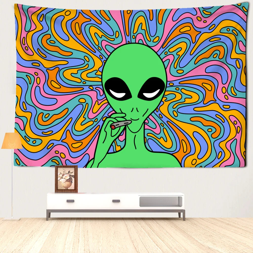 Psychedelic Vertigo Alien Tapestry Wall Hanging Abstract Hippie Tapies Witchcraft Mysterious Bohemian Dormitory Home Decor