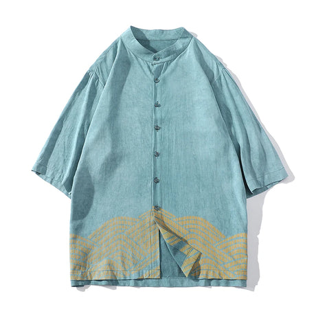 M-5XL Plus Size Mens Half Sleeve Kung Fu Tai Chi Tops Streetwear Casual Shirt Chinese Style Tunic Summer Shirts Sky Blue Clothes - Lootquake