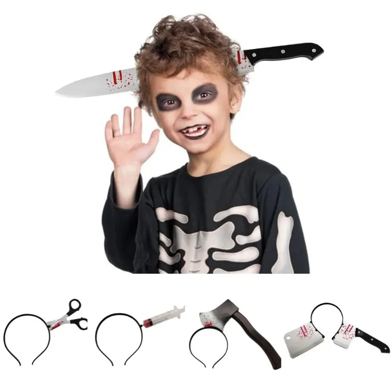 Halloween Decor Accessories Hair Hoop Horror Blood Fake Ax Saws Knife Gothic Headband Halloween Party Masquerade Cosplay Prop