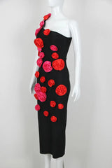 2025 New Spring Women Sexy One Shoulder Red Flowers Bodycon Bandage Long Dress Celebrate Evening Party Nightclub Dress - Lootquake