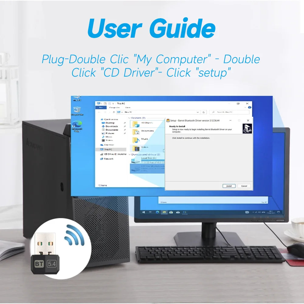Adaptador USB Bluetooth 5.4 5.3 Dongle para PC, altavoz, ratón inalámbrico, teclado, música, audio, receptor, transmisor, unidad gratuita
