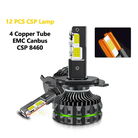 Chftsoan High Power Headlight Four Copper Tube 1800W Headlight Canbus 200000LM H1 H4 H7 H11 9005 9006 9012 6000K Headlamp 32V - Lootquake