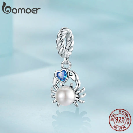 BAMOER Solid 925 Sterling Silver Crab and Heart Charm fit Original Bracelet DIY Jewelry Accessories bamoer Beads SCC3038 - Lootquake