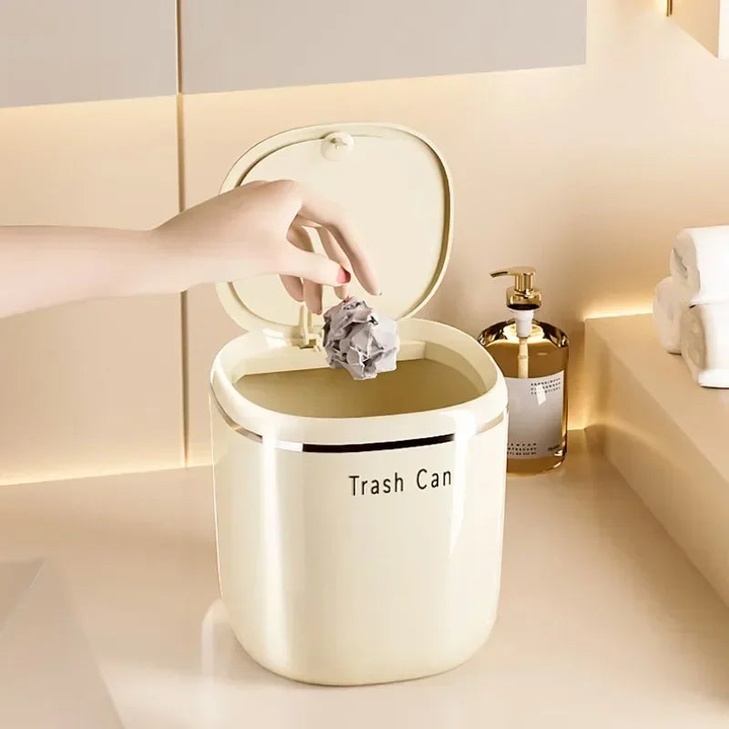 Mini bote de basura de prensa, cesto de basura de escritorio, cesto de basura de plástico para mesa de casa, suministros de oficina, cubos de basura, caja de artículos varios, suministros para el hogar