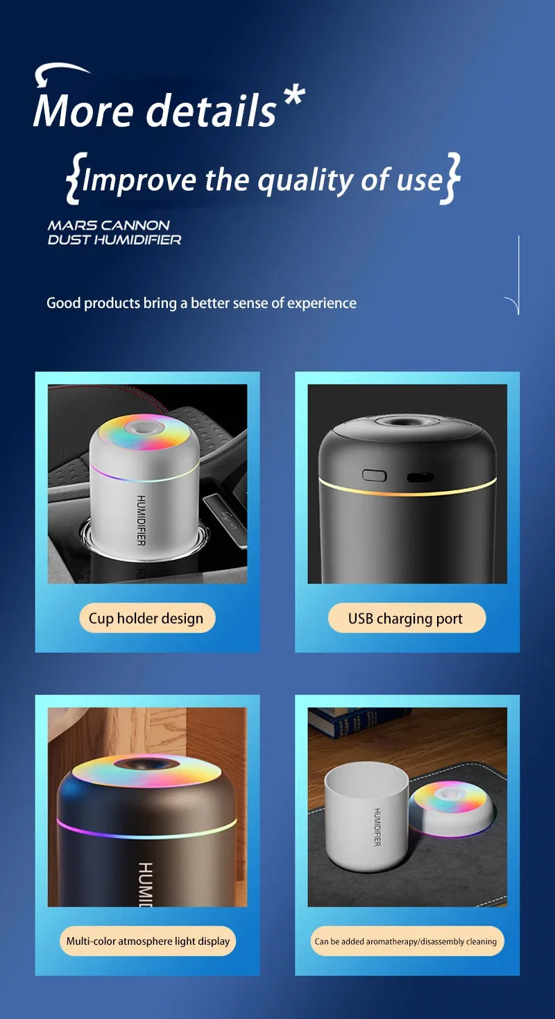Mini Car Air Humidifier USB Electric Aroma Diffuser Essential Oil Purifier Aromatherapy Mist Maker Lights in Car Home