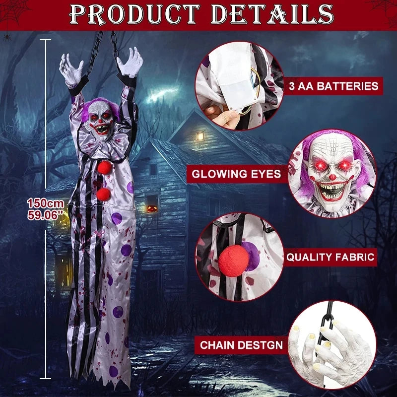 Halloween New Arrival Sound Activated Glowing Talking Hanging Ghost Scary Decor with Clown for Haunted House Party Prop Decor