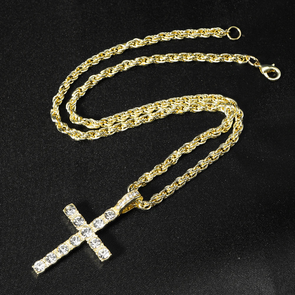 Hip Hop Cross Pendant Necklace Strap 4mm Zircon Tennis Chain Iced Out Sparkling Necklace Men Women Punk Jewelry Fashion Gift - Lootquake