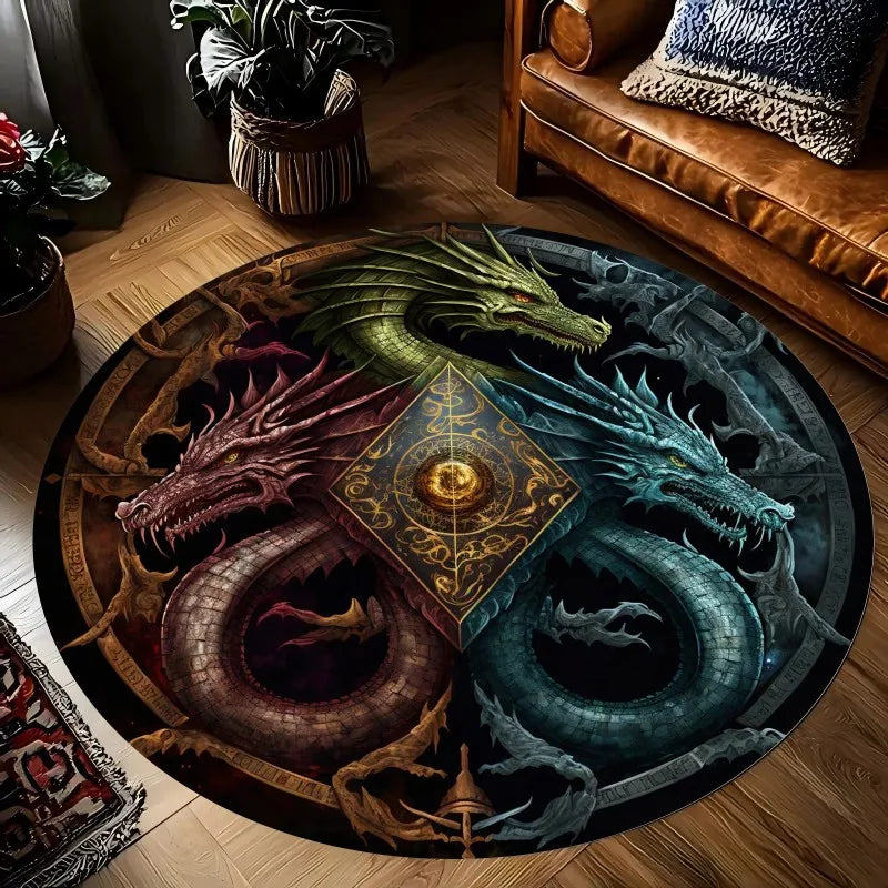 Tapis rond imprimé Yin Yang Dragon et Phénix pour la maison, le salon, la chambre à coucher, antidérapant, lavable, en flanelle