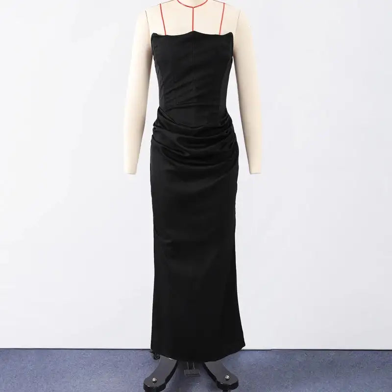 Vestido largo sexy de patchwork sin tirantes para mujer, vestido de sirena plisado sin mangas ajustado, vestido de noche liso para primavera y verano 2025.