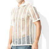Men Mesh Shirt Transparent Long Sleeve Men Clothing Sexy Solid Party Nightclub Hooded Tops - Lootquake