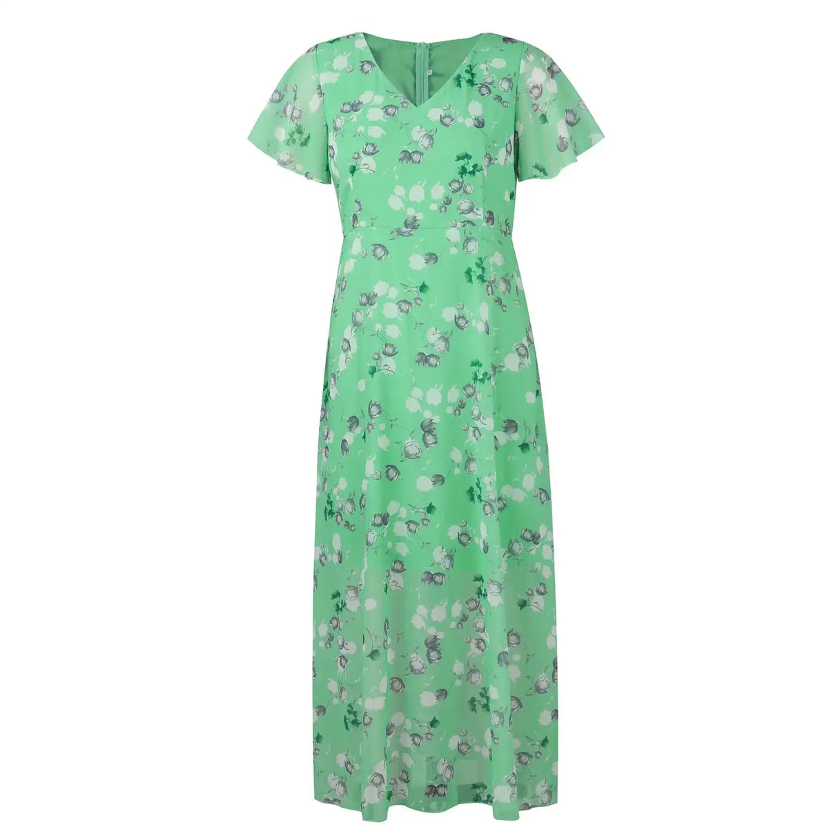 Vestidos Verano Moda 2024 Women's Swing Long Dress Chiffon Floral Short Sleeve Ruffle V Neck Fashion Waist Flowy Dress платье - Lootquake