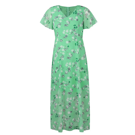 Vestidos Verano Moda 2024 Women's Swing Long Dress Chiffon Floral Short Sleeve Ruffle V Neck Fashion Waist Flowy Dress платье - Lootquake