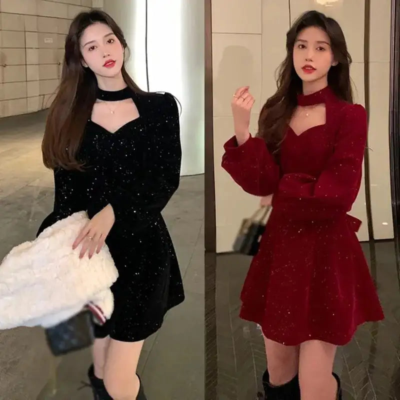 Women's Long Dress Autumn And Winter Dress Christmas High-end Neck Elegant Slim - Lootquake