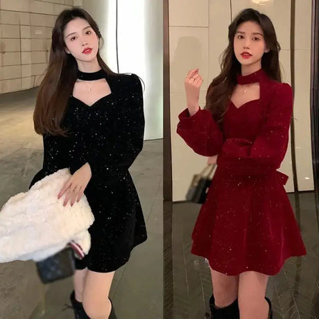 Women's Long Dress Autumn And Winter Dress Christmas High-end Neck Elegant Slim - Lootquake