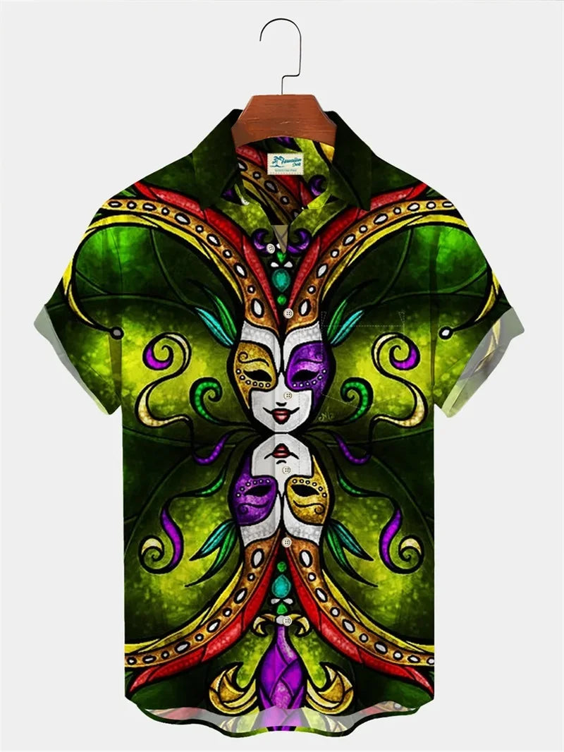 2024 Men's Mardi Gras Shirt 3D Print Short Sleeve Casual Shirts Streetwear Loose Plus Size Mens Hawaiian Shirts Tops T-Shirt - Lootquake