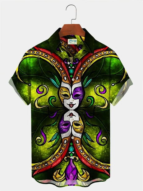 2024 Men's Mardi Gras Shirt 3D Print Short Sleeve Casual Shirts Streetwear Loose Plus Size Mens Hawaiian Shirts Tops T-Shirt - Lootquake