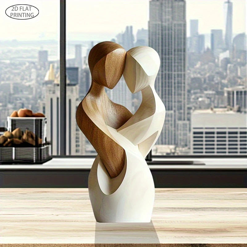 Estatua de pareja de madera elegante y plana en 2D: decoración moderna para el hogar, madera artificial, ideal para sala de estar, dormitorio u oficina.