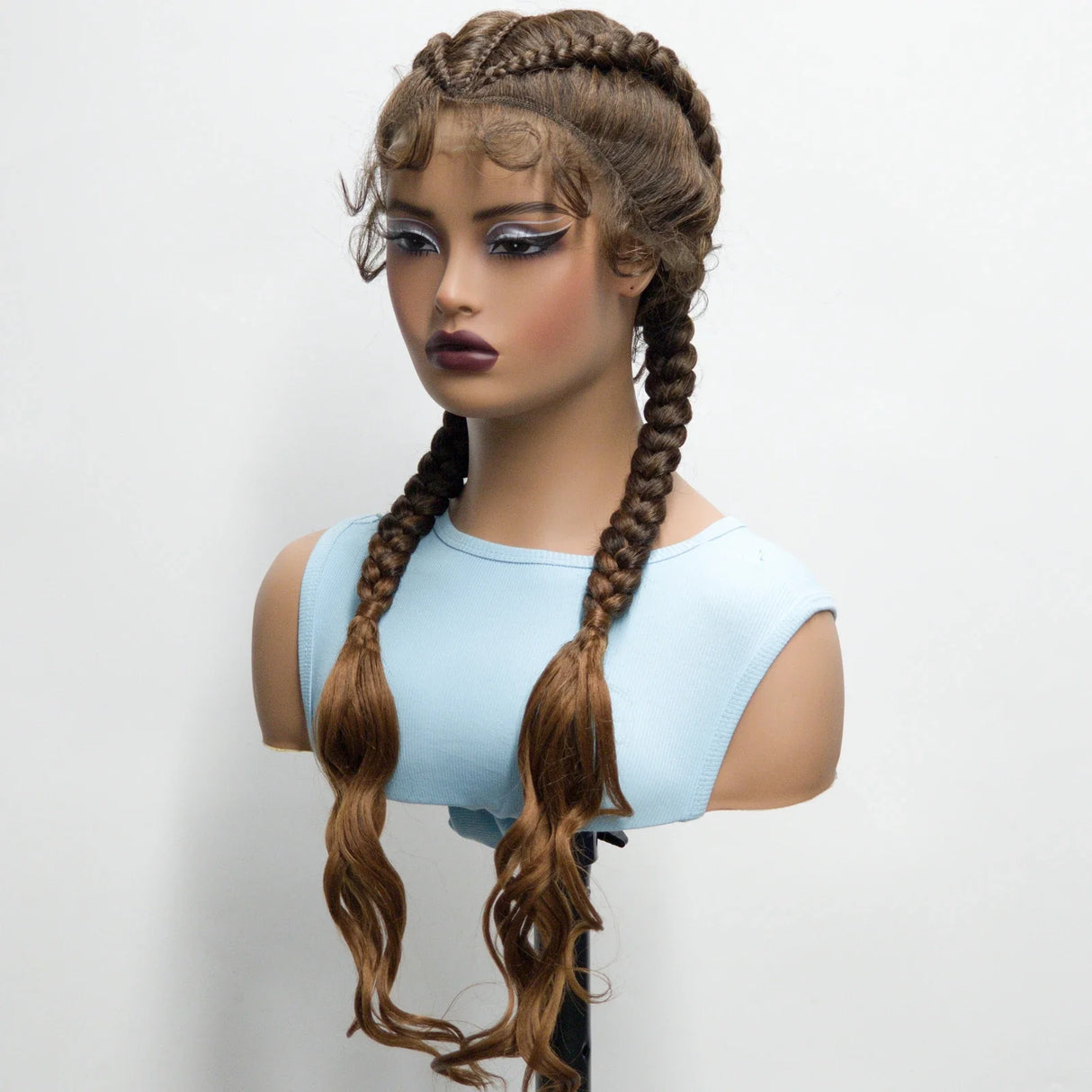34" Ombre Twist Braided Lace Wig | Curly Ends | Baby Hair | Synthetic Braids | Black Women