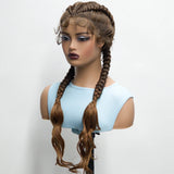 34" Ombre Twist Braided Lace Wig | Curly Ends | Baby Hair | Synthetic Braids | Black Women