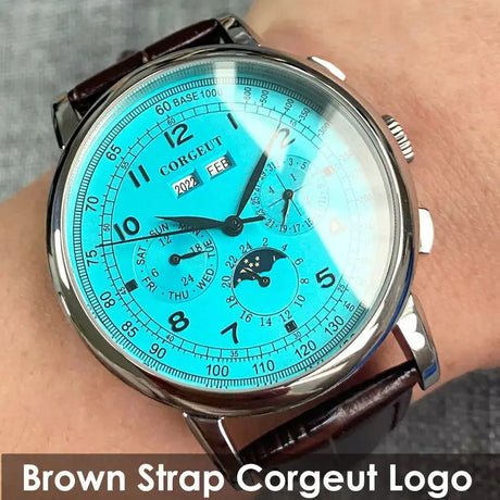 Corgeut Multi Functional Watch Automatic Mechanical Watch for Men 42mm Day Date Month Year Day/Night ST1655 Movt Polished Case - Lootquake