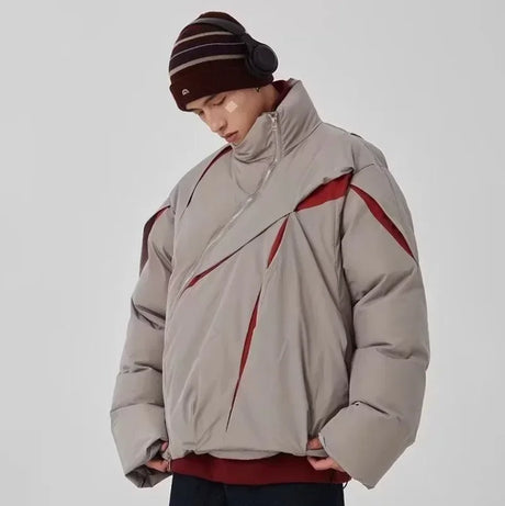 American Cotton Padded Jacket Men Women Winter High Street Thicken Warm Stand Collar Coat Hip Hop Loose Cutting Design Outwear - Lootquake