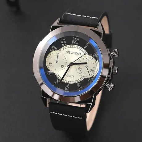 3PCS Set Fashion Mens Bracelet Necklace Watches Men Business Quartz Wrist Watch Classic Male Casual Leather Watch Reloj Hombre - Lootquake