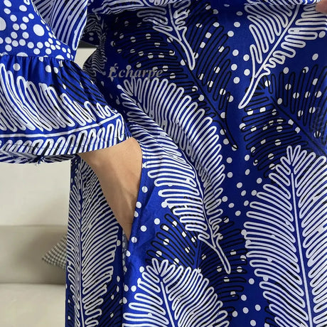 New Style African Dashiki Print Long Sleeve Loose Cotton Elegant Women  Abaya Long Dress Summer Maxi Casual Dresses Vestidos - Lootquake