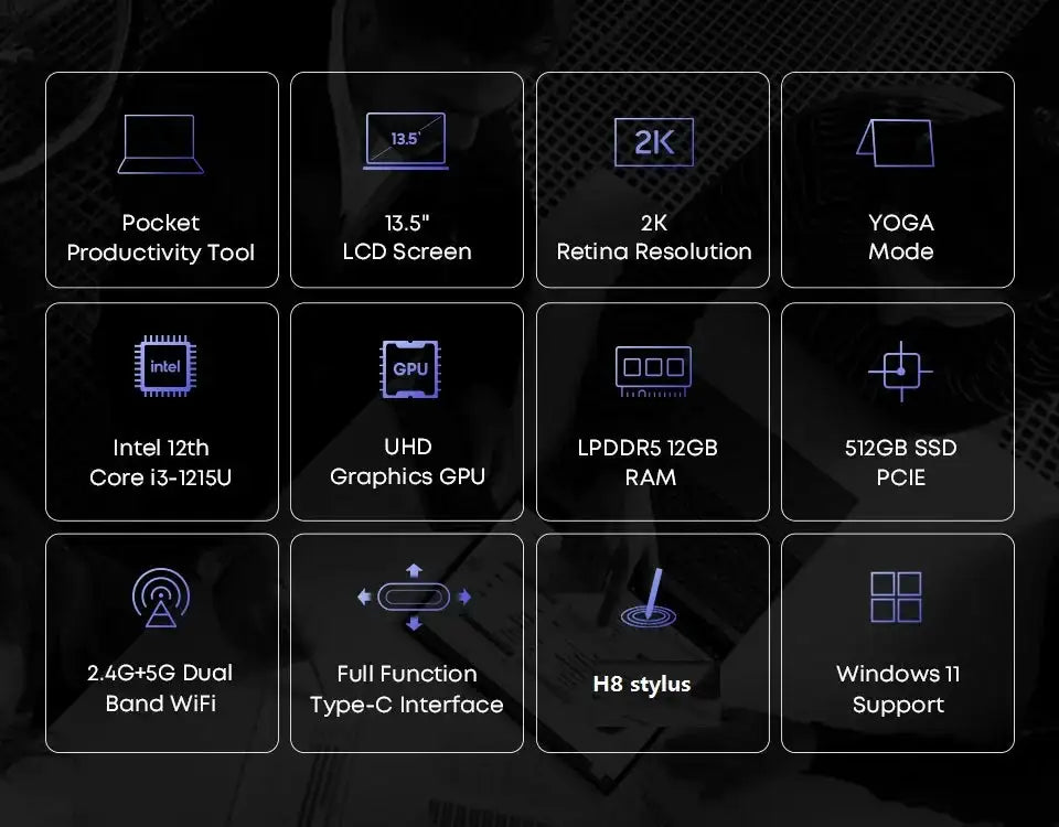 CHUWI FreeBook Laptop i3-1215U / N100 Processor 13.5" IPS Screen 2 In 1 Laptop Tablet PC 12GB RAM 512GB SSD Support Stylus - Lootquake