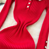 SINGREINY 2024 Hotsweet Slim Autumn Dress Women Peter pan Collar Long Sleeves Patchwork Preppy Style Mermaid Sweater Long Dress - Lootquake