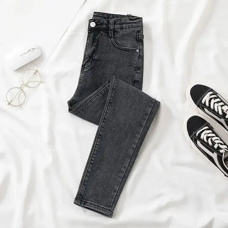 Black Grey Jeans Women's Slimming Cropped Pants Chic Versatile Student Short Trousers Long Pants Slim Fit Sihouette Smoothing - Lootquake