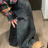 Y2K Spicy Girl Dark Series Wide Leg Jeans Women's New High Street Splicing Loose High Waist Slimming Flare  Pants - Lootquake