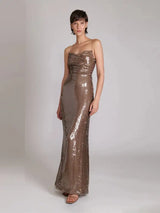 New Sexy Sleeveless Backless Lace-up Slim Long Dress Summer Elegant Pleated Backless Bright Sequins Dress Luxury Evening Dresses - Lootquake