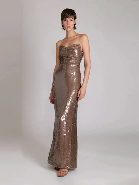 New Sexy Sleeveless Backless Lace-up Slim Long Dress Summer Elegant Pleated Backless Bright Sequins Dress Luxury Evening Dresses - Lootquake