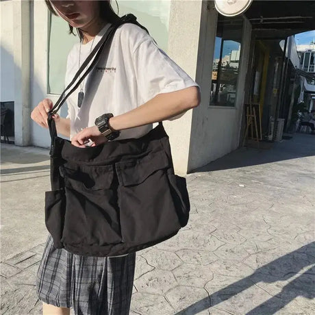 Women's School Messenger Bags For Women Shoulder Ladies Designer Handbag Solid Large Capacity Casual Canvas Shoulder Female Bags - Lootquake