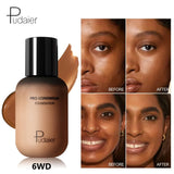 Base de maquillaje natural de larga duración Pudaier - Botella pequeña marrón, acabado mate, no pegajosa, textura cremosa, adecuada para todo tipo de piel