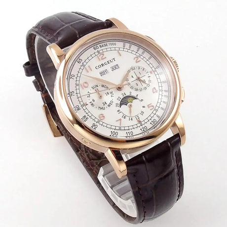 Corgeut Multi Functional Watch Automatic Mechanical Watch for Men 42mm Day Date Month Year Day/Night ST1655 Movt Polished Case - Lootquake