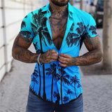 Camisas hawaianas informales con estampado de cocotero, tendencia de moda, camisas de playa con solapa de manga corta y estampado 3D, blusa holgada para vacaciones para hombre