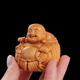 Home Decor Woodcarving Laughing Buddha Maitreya Sculpture Miniature Wooden Buddha Statue Craft Mini Handmade Statue Table Top