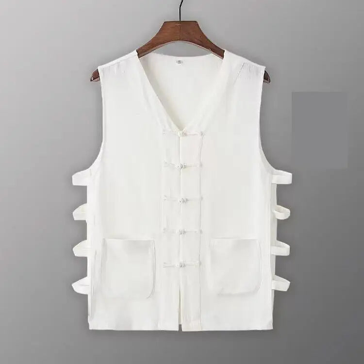 Vintage Vest Men Cotton Linen Shirt Kung Fu Vest Summer Tank Top Tang Suit Traditional Chinese Clothing Sleeveless Open Cardigan