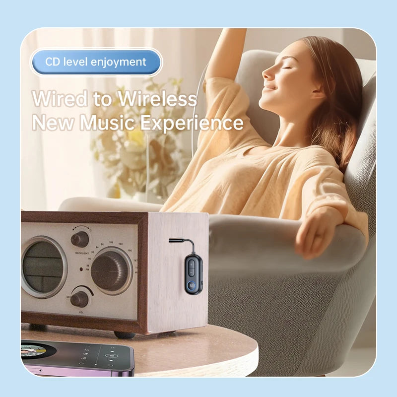 Receptor y transmisor de audio Bluetooth 5.3 con conector auxiliar de 3,5 mm para avión, adaptador USB inalámbrico para TV, PC, auriculares, kit de coche y altavoz.