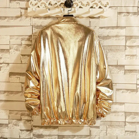 Mens Windbreaker Jackets Nightclub Stage Party Jackets Costume Streetwear Harajuku Hip Hop Reflective Jacket Gold Fashion Coats - Lootquake